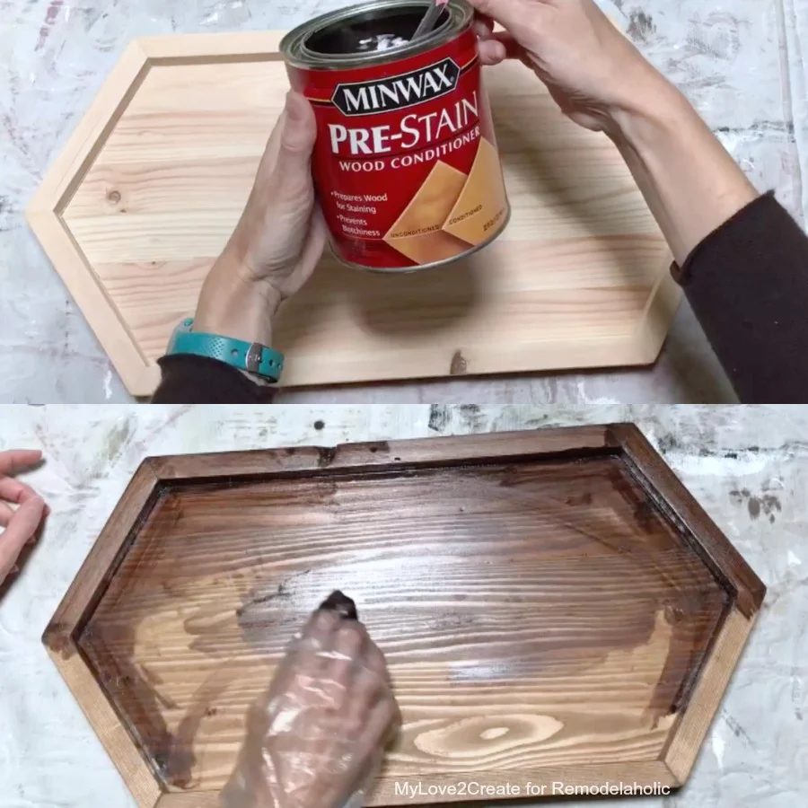 Staining Long Hexagon Handmade Wood Tray