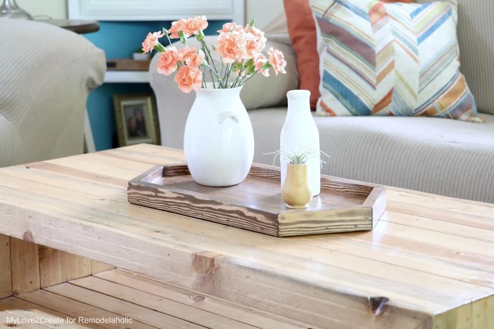 straightforward Handmade Wood Tray on Reclaimed Wood Coffee Table