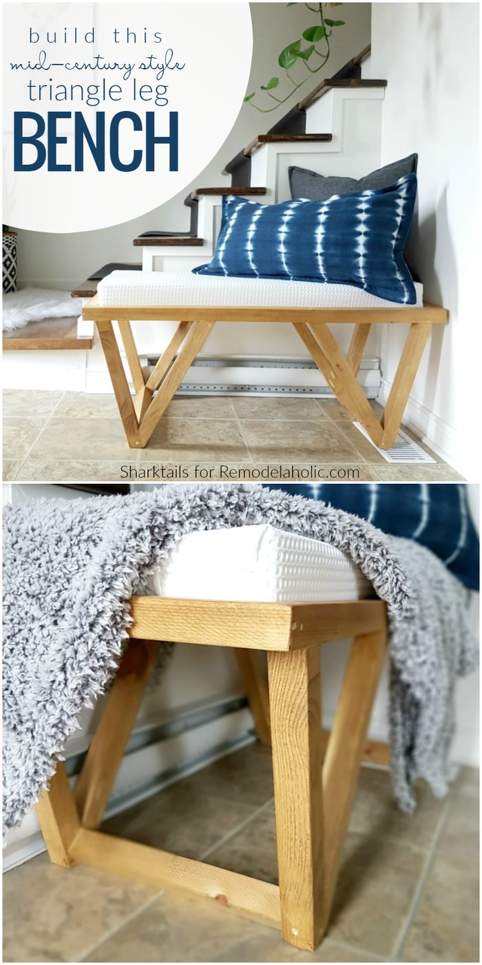 Free Building Plan And walkthrough, Mid Century Modern Inspired Triangle Leg Bench @Bekob