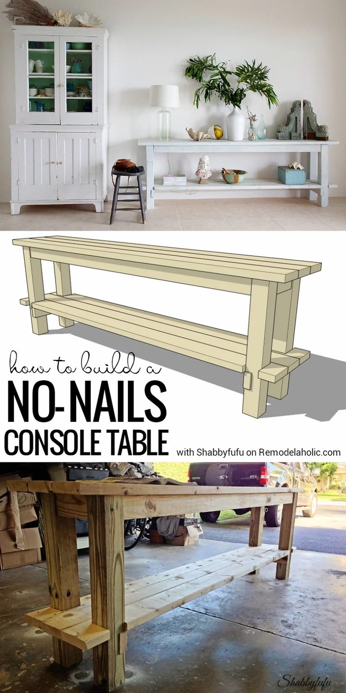 This smart no-nails console table is straightforward to build, and straightforward to disassemble for straightforward moving and transportation, making it ideal for renters, milita