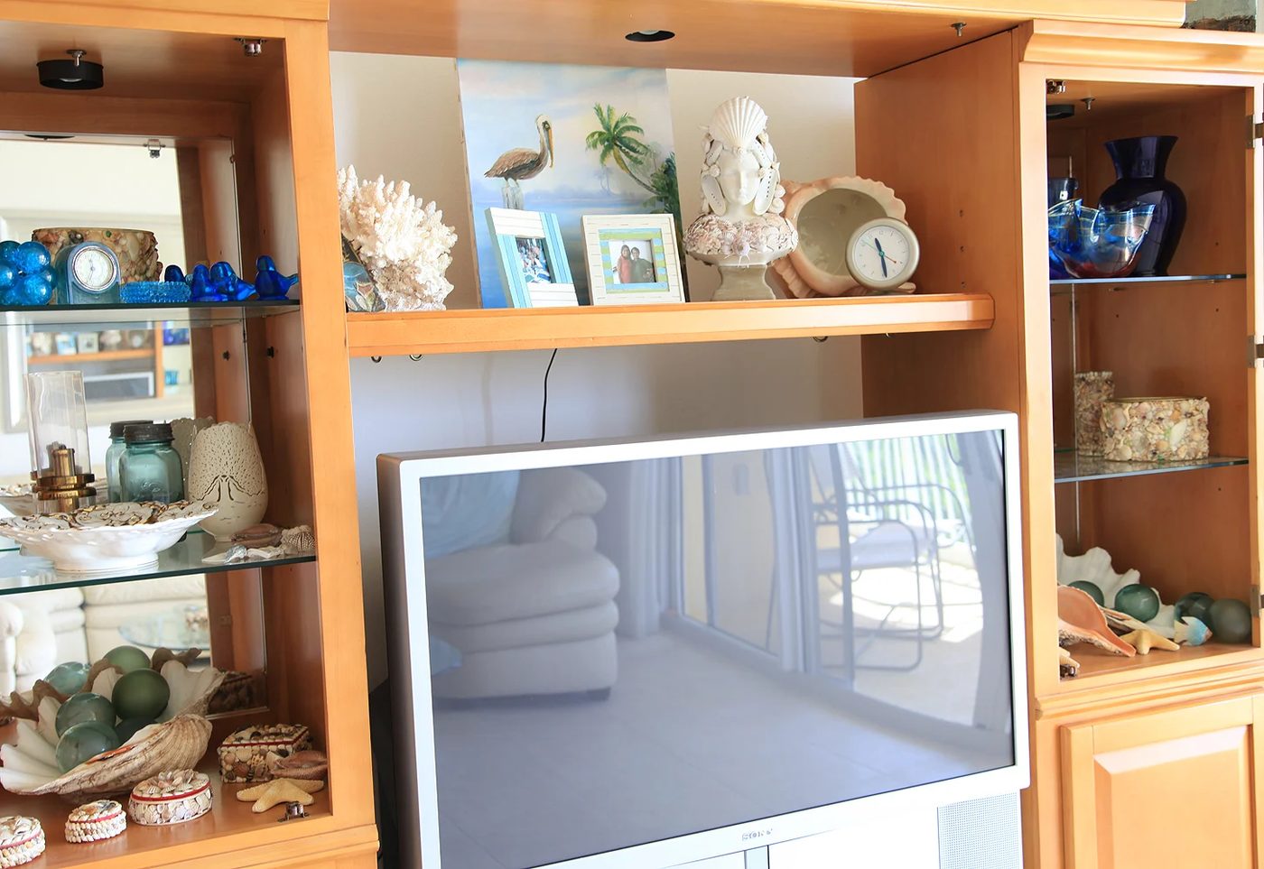Large entertainment center replaced with Handmade Beachy Console Table, by Shabbyfufu featured on @Bekob