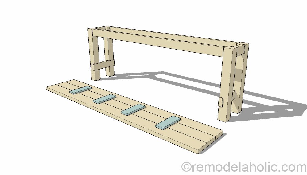 How to build a no-nails console table for straightforward disassembly for moving. Designed by Shabbyfufu, building plans by @Bekob
