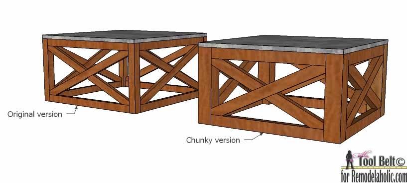 This is the well fitted outdoor coffee table for the deck, love the X base. Build a Handmade outdoor coffee table with these free plans.