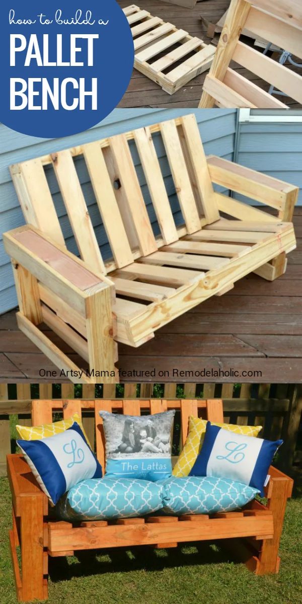 How to Build a Pallet Bench -- and it's easier than you think! Build one this weekend with the full walkthrough from One Artsy Mama on Bekob.com