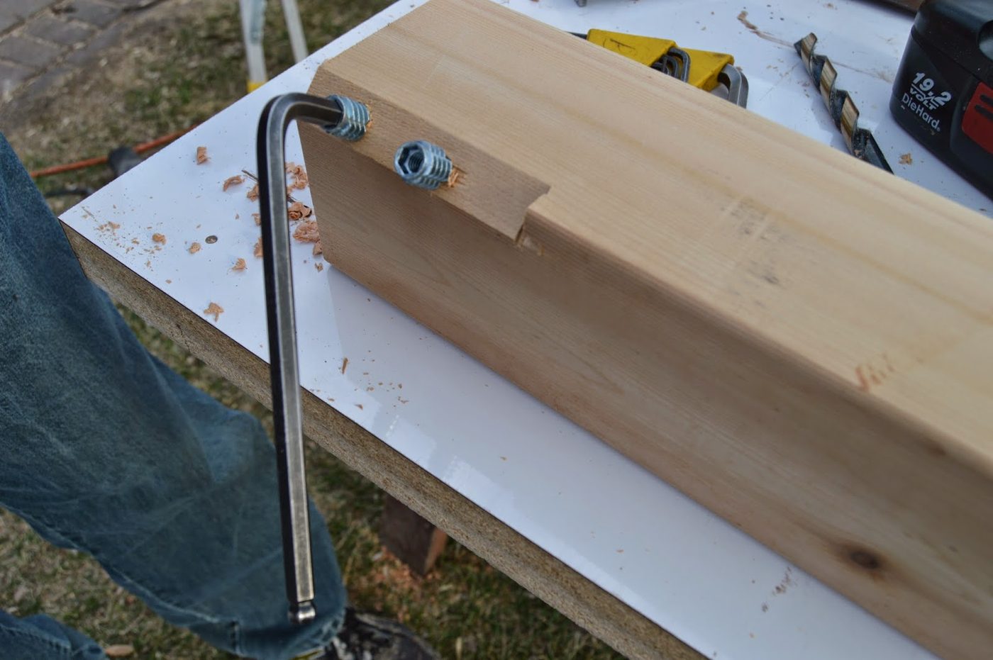 insert wood anchors to make Handmade table legs