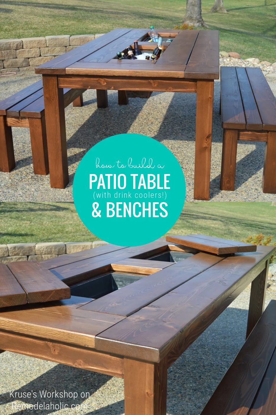 How To Build A Patio Dining Set With Drink Coolers, Table And Benches, Bekob