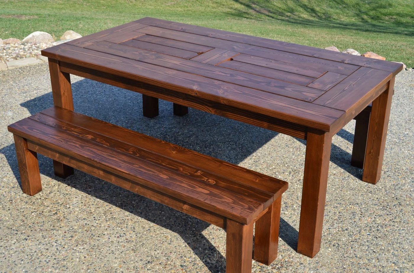 finished patio table iwth built-in drink coolers and benches, Kruse's Workshop on Bekob