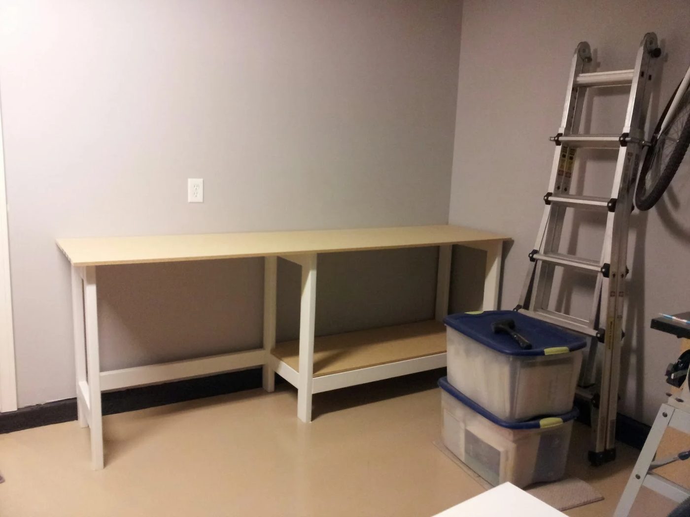 handmade workbench with storage underneath, featured on Bekob.com