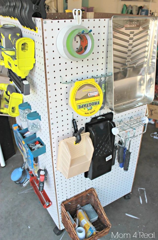 portable garage tool organizer using pegboard, Mom4Real via Bekob