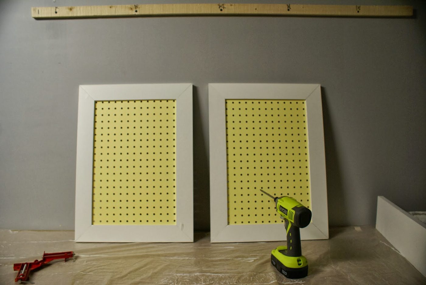 pegboard sliding doors for tool organizer cabinet, featured on Bekob.com