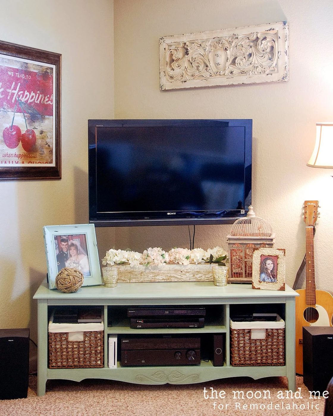 Turn an old entertainment center into a TV console table | The Moon and Me featured on Bekob.com #upcycle #revamp