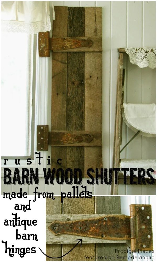 Handmade Barn Wood Shutters (with antique barn hinges) | Prodigal Pieces on Bekob.com #AllThingsWindows #reclaimedwood #pallets #rustic