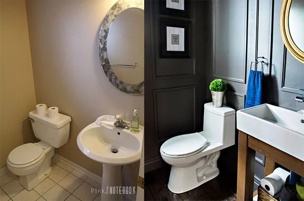 Powder Room Makeover with IKEA Sink Open Vanity walkthrough by Pink Little Notebook featured on Bekob