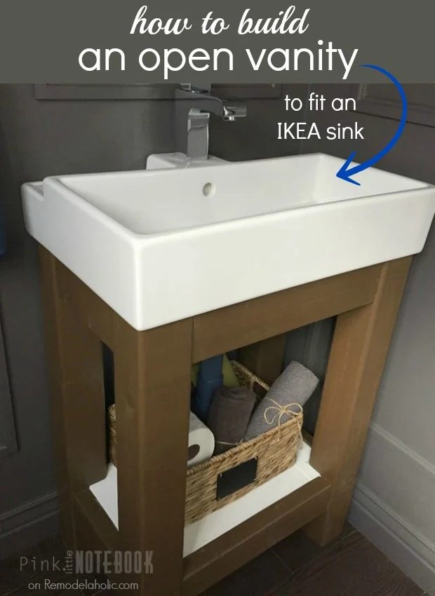 straightforward Open Vanity How-To and Building Instructions - fits an IKEA sink, and well fitted for a small bathroom to make it feel bigger