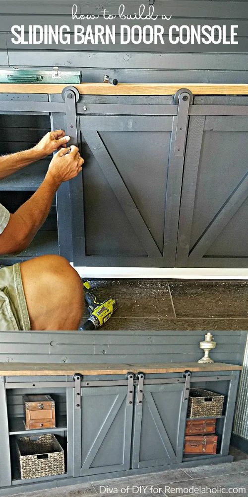 How To Build A Sliding Barn Door Console For An Entertainment Center Or Media Room | Farmhouse style | Handmade barn doors