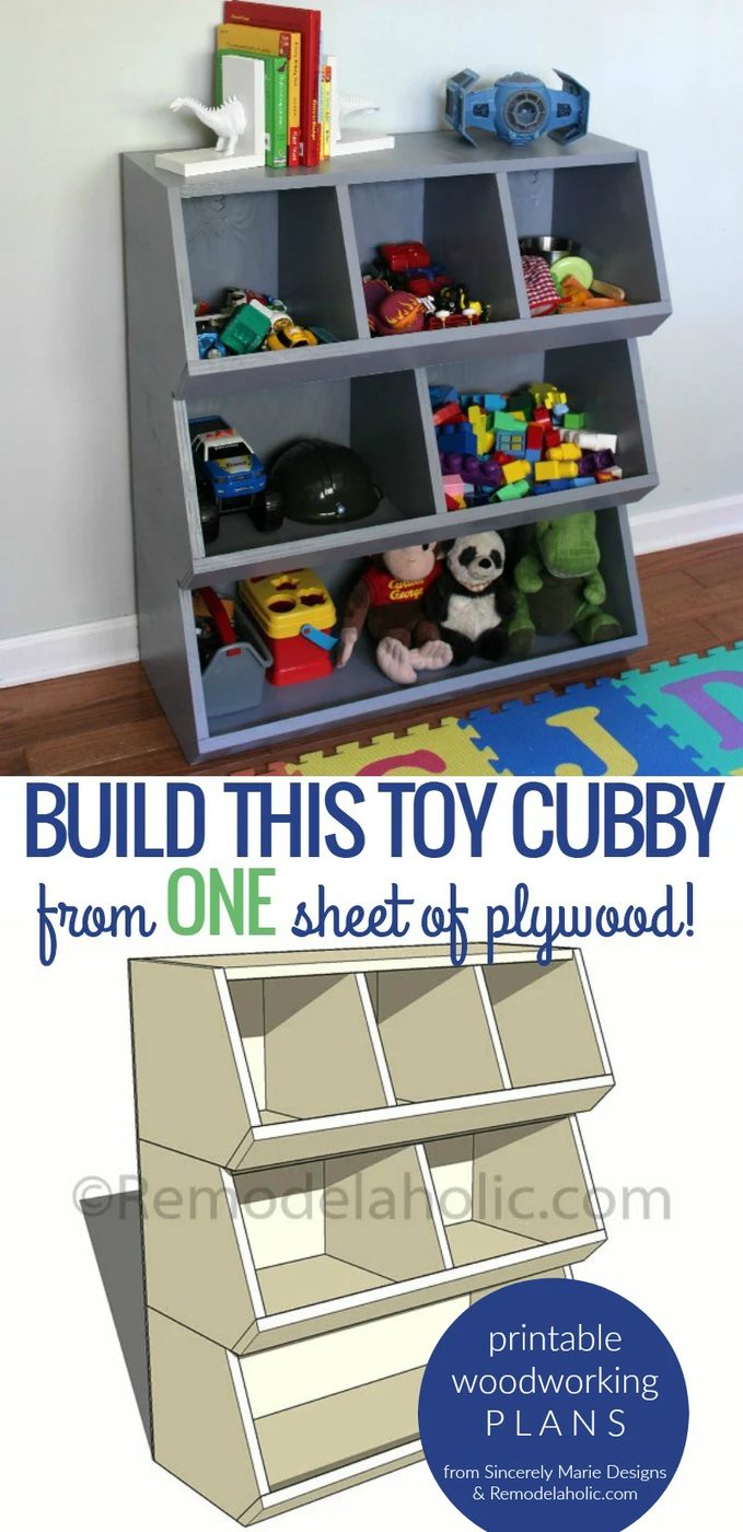 One Sheet Plywood Toy Cubby Shelf, Printable Woodworking Plans, Bekob