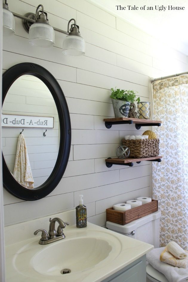 Farmhouse style bathroom with handmade shiplap by Tale of an Ugly House on @Bekob