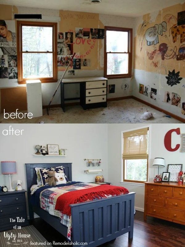 memorable classic boys' room makeover with toy storage!