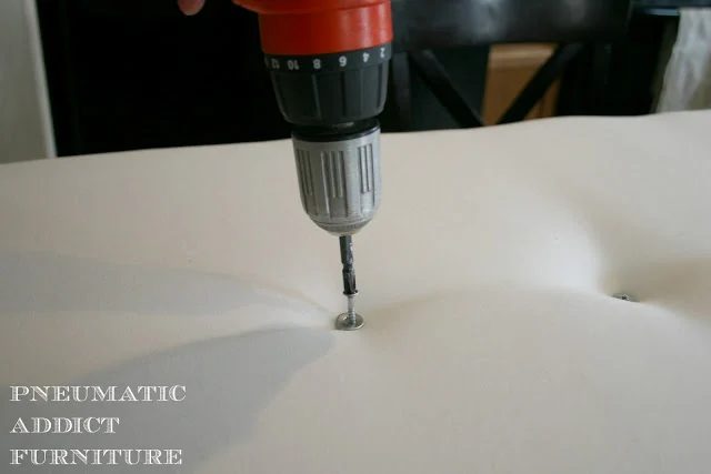 tuft a headboard using a drill