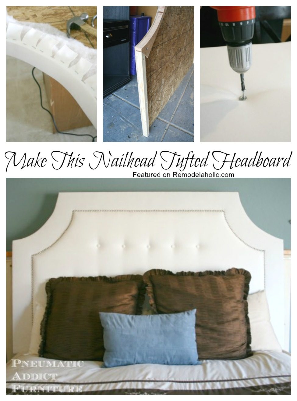How to make this nail head tufted Headboard, #walkthrough #bedroom #handmade featured on Bekob,