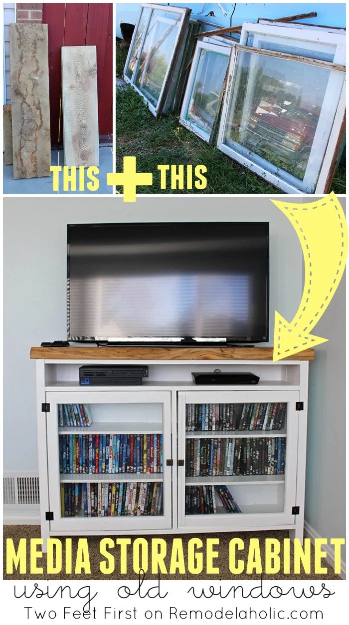 Build a Media Storage Cabinet TV Console using Old Windows - Two Feet First on @Bekob