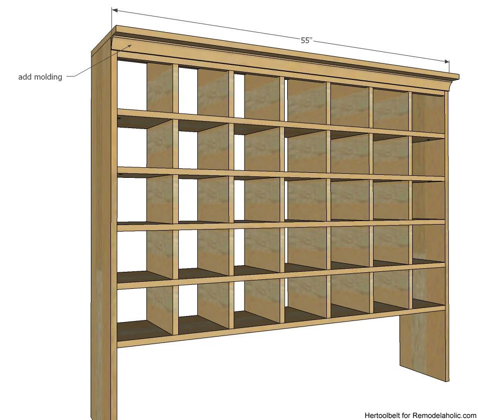 Inspired by a vintage mail sorter, this Handmade shoe cubby is the well fitted piece of furniture to help you wrangle shoes. Free plans.