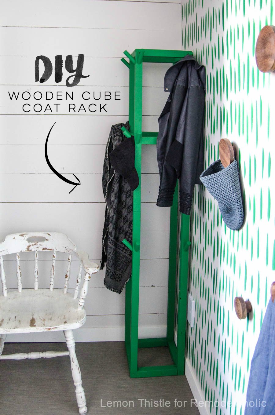 I love this Handmade wooden coat rack- the cube shape and green paint is so fun!