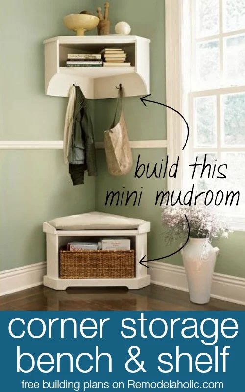 Build a Mini Mudroom Corner Bench and Shelf with Storage @Bekob