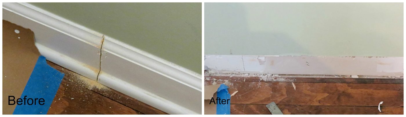 remove base molding for built-in desk and cabinets, Home Is Where My Heart Is featured on Bekob
