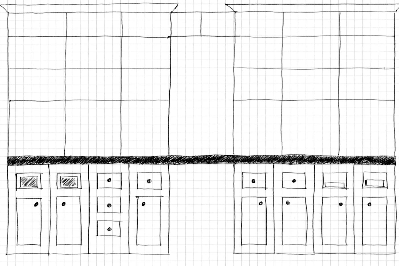 sketch of built-in bookcase and desk, Home Is Where My Heart Is featured on Bekob