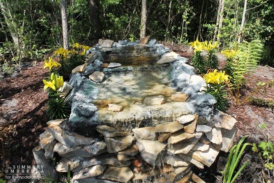 low-cost handmade waterfall for a backyard garden pond
