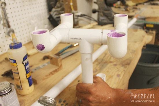 building a custom Handmade waterfall fountain head from PVC pipe for a backyard pond
