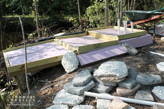 how to build a Handmade waterfall using insulation foam and lumber and concrete