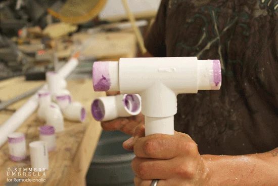 building a custom Handmade waterfall fountain head from PVC pipe in a pond