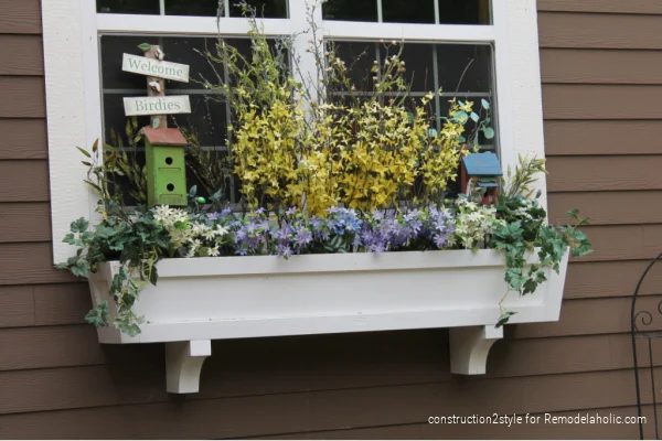 Diy Window Box Planter With Fake Flowers And Birdhouses, Add Curb Appeal