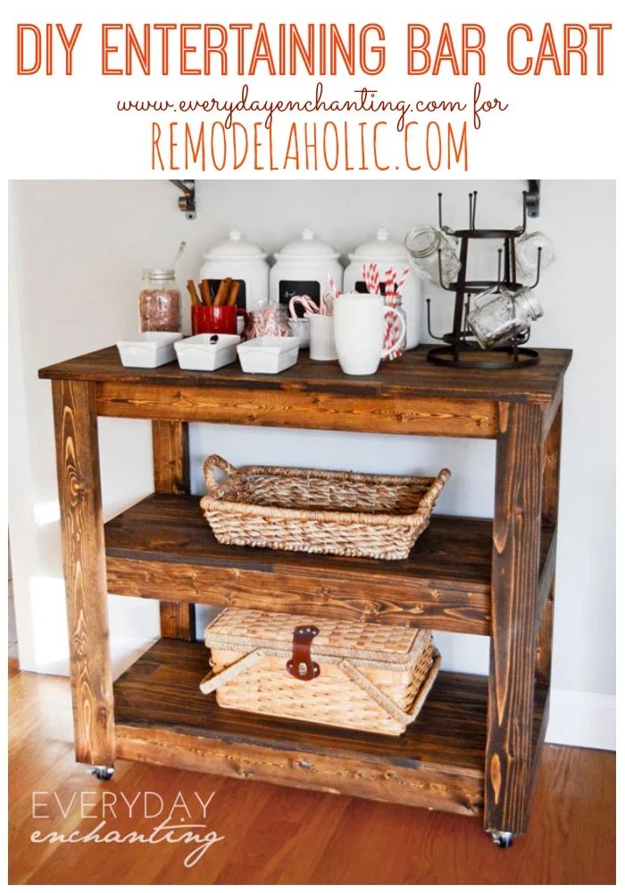 Learn how to build an straightforward Handmade Entertaining Bar Cart from Everyday Enchanting for Bekob! #barcart #Handmade #entertaining