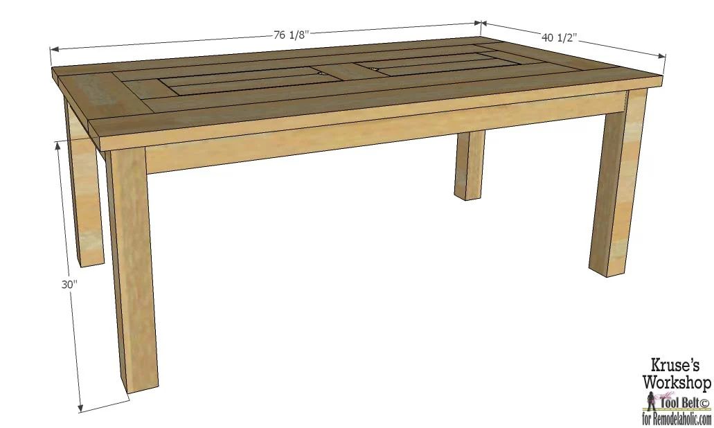 patio table woodworking plan with drink coolers, overall dimensions