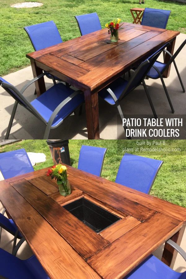 By Paul B, Patio Table With Ice Box Drink Coolers And Spar Urethane Finish, Plans Bekob
