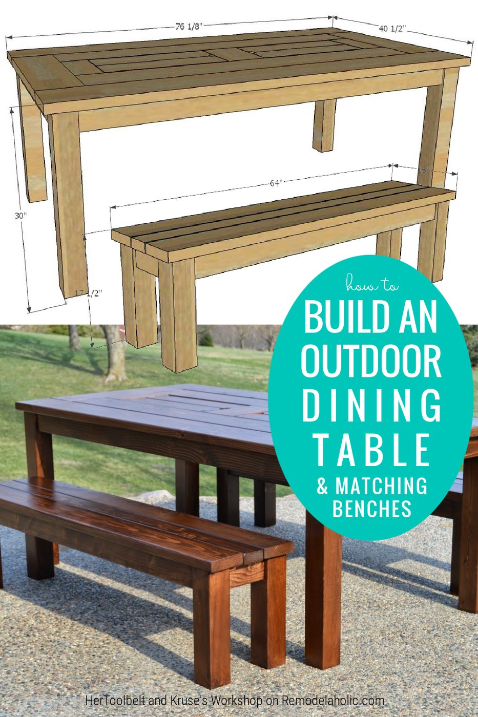 How To Build An Outdoor Dining Table And Matching Benches, Patio Table With Ice Box Drink Coolers, Bekob
