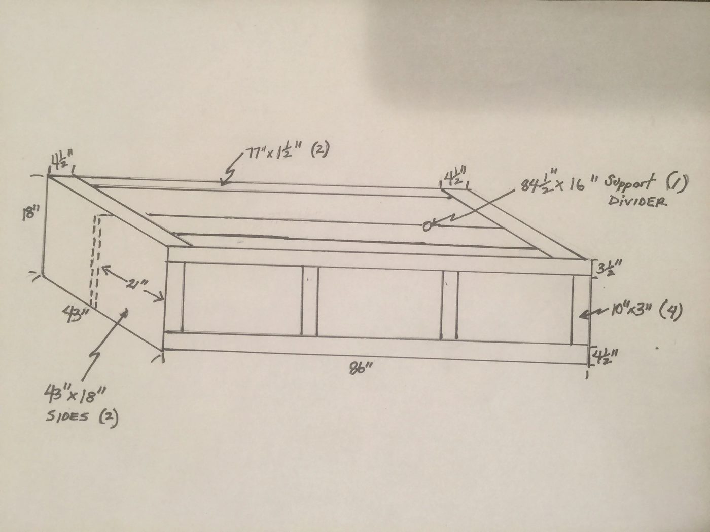 sketched dimensions for Handmade bed nook