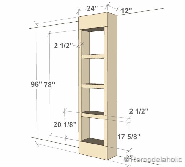 dimensions of bult-in bookshelves