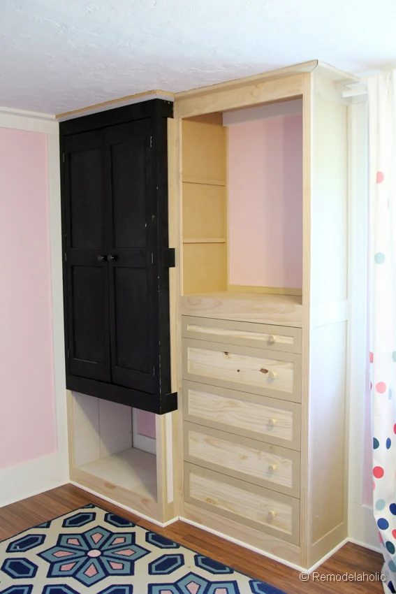 how to build a built-in closet, built-ins from existing furniture upcycl Bekob.com-17