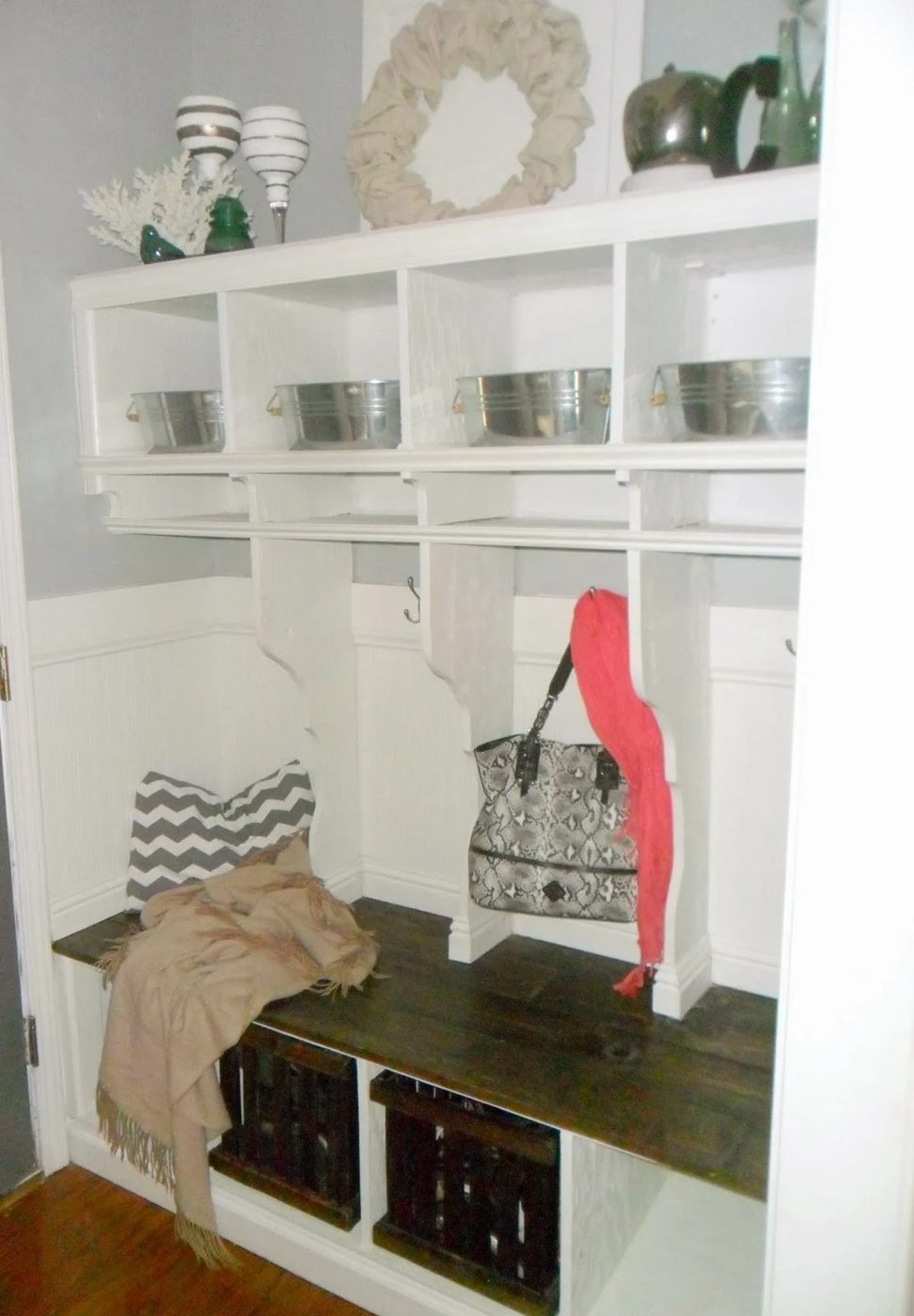Handmade Entryway Mudroom with Cubbies, Home Heart and Hands featured on Bekob