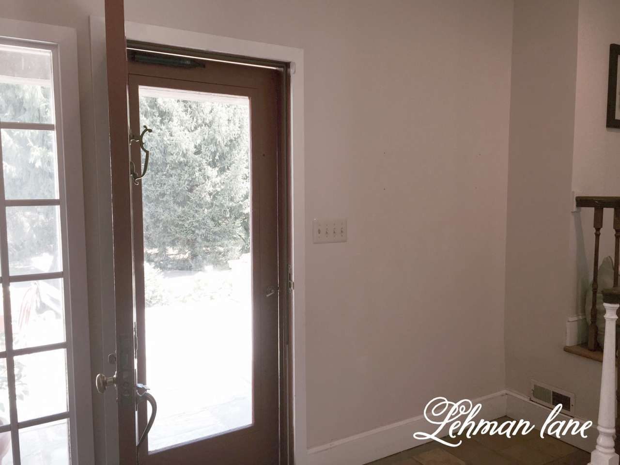 before built-in entry table and board and batten