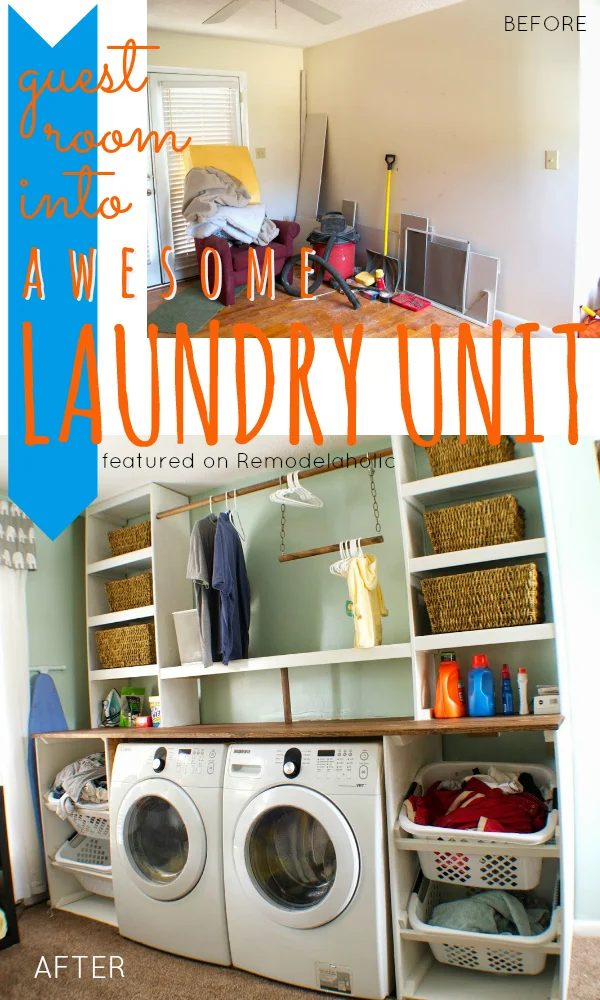 Guest Room into Built-in Laundry Unit | Seesaws and Sawhorses on Bekob.com #laundryroom #Handmade #organization