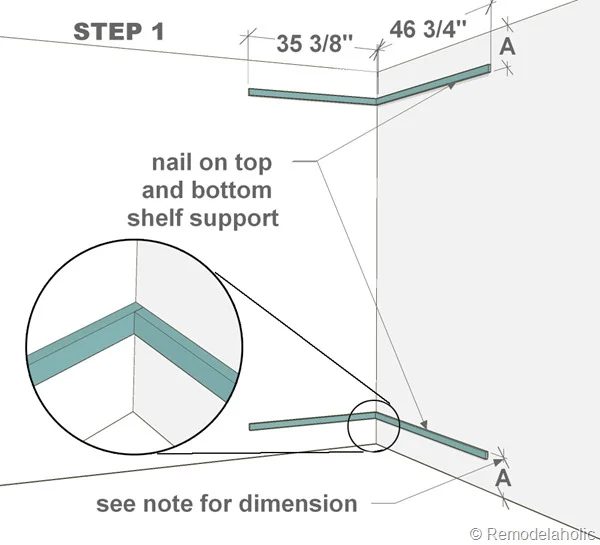 Plans for built-in corner bookshelf Step 1