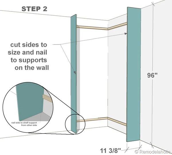 Plans for built-in corner bookshelf Step 2