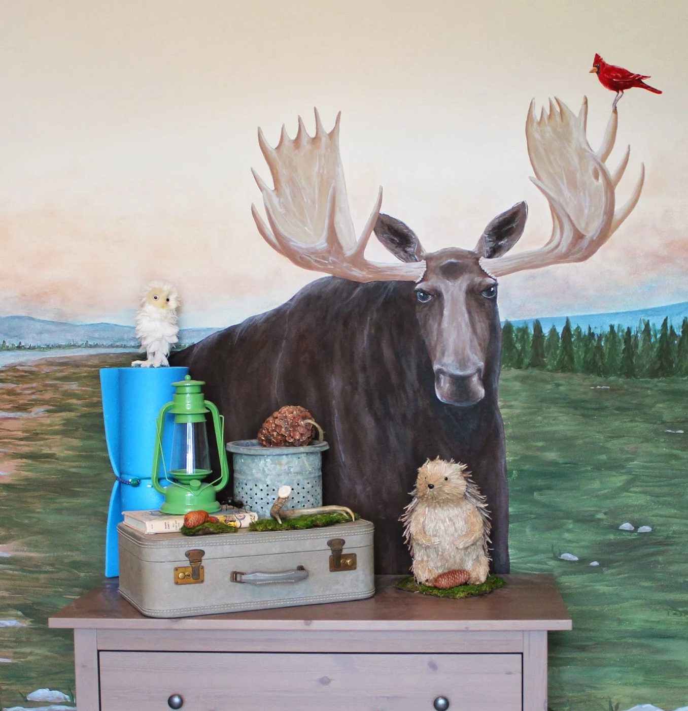 woodland themed kids room with moose mural, The Ragged Wren on Bekob