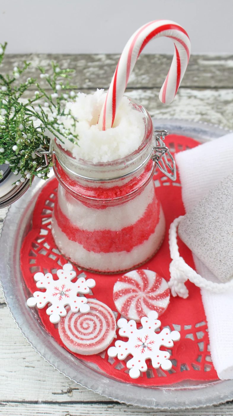 A Fun, Festive Beauty Gift For Christmas. Candy Cane Sugar Scrub Recipe Via Bekob.com