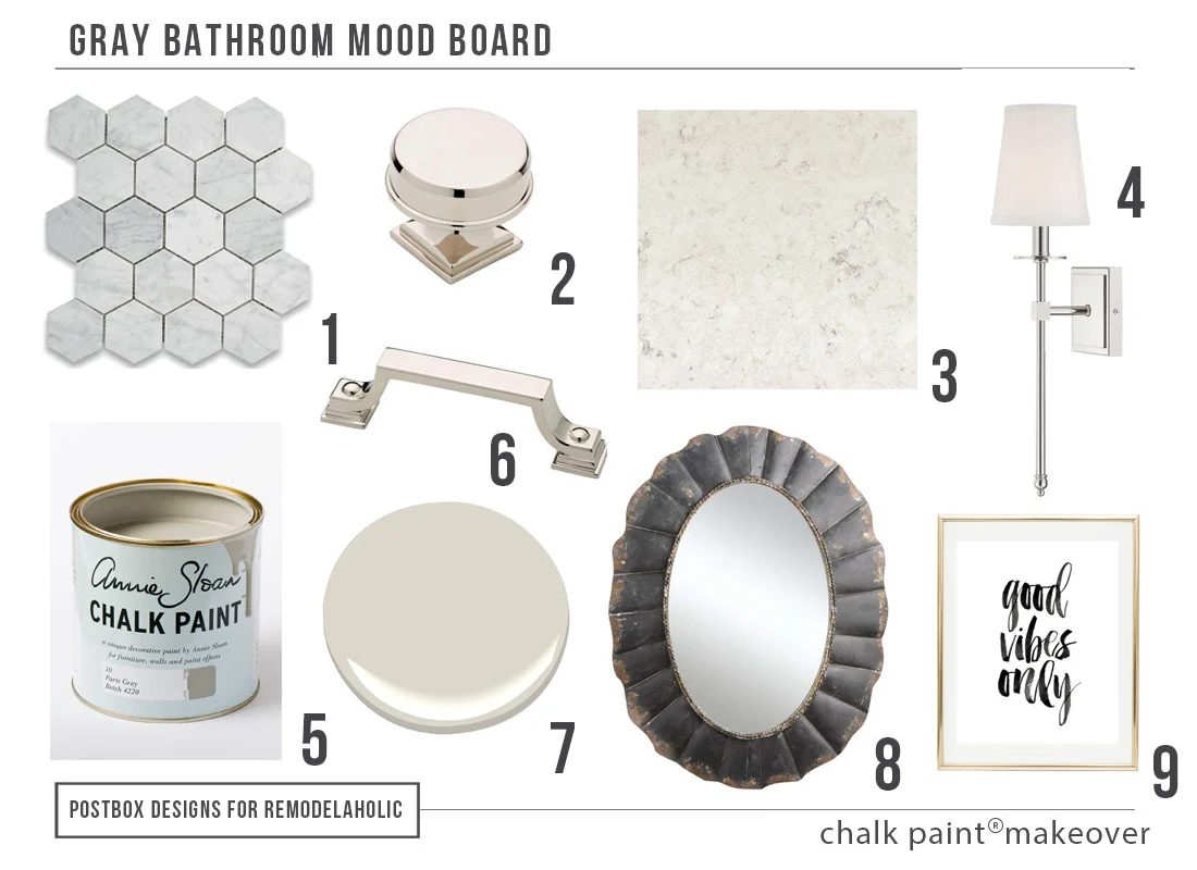 Gray bathroom makeover and new painted vanity using Chalk Paint® on @Bekob